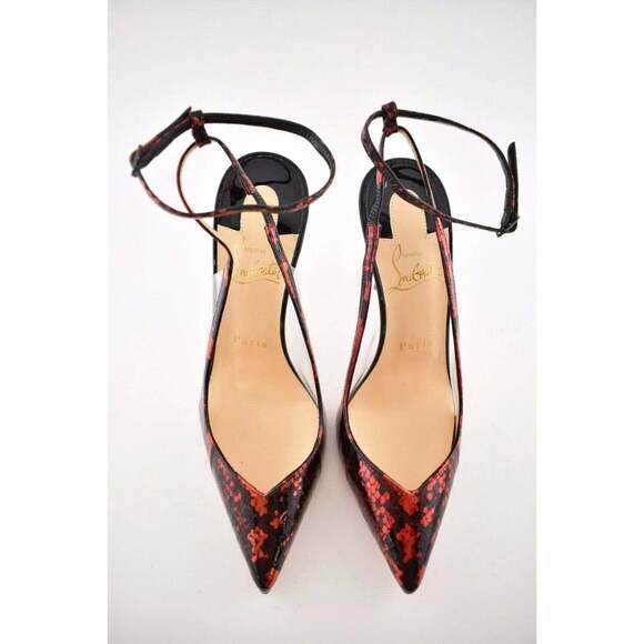 Christian Louboutin Optichoc 100 Black Red Patent PVC Ankle Strap Heel Pump 37 - Picture 7 of 11